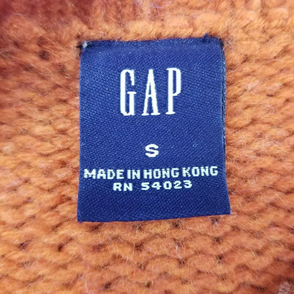 GAP Sweater Womens Small Orange Lambswool Raglan Knit Fishbone Art to Wear